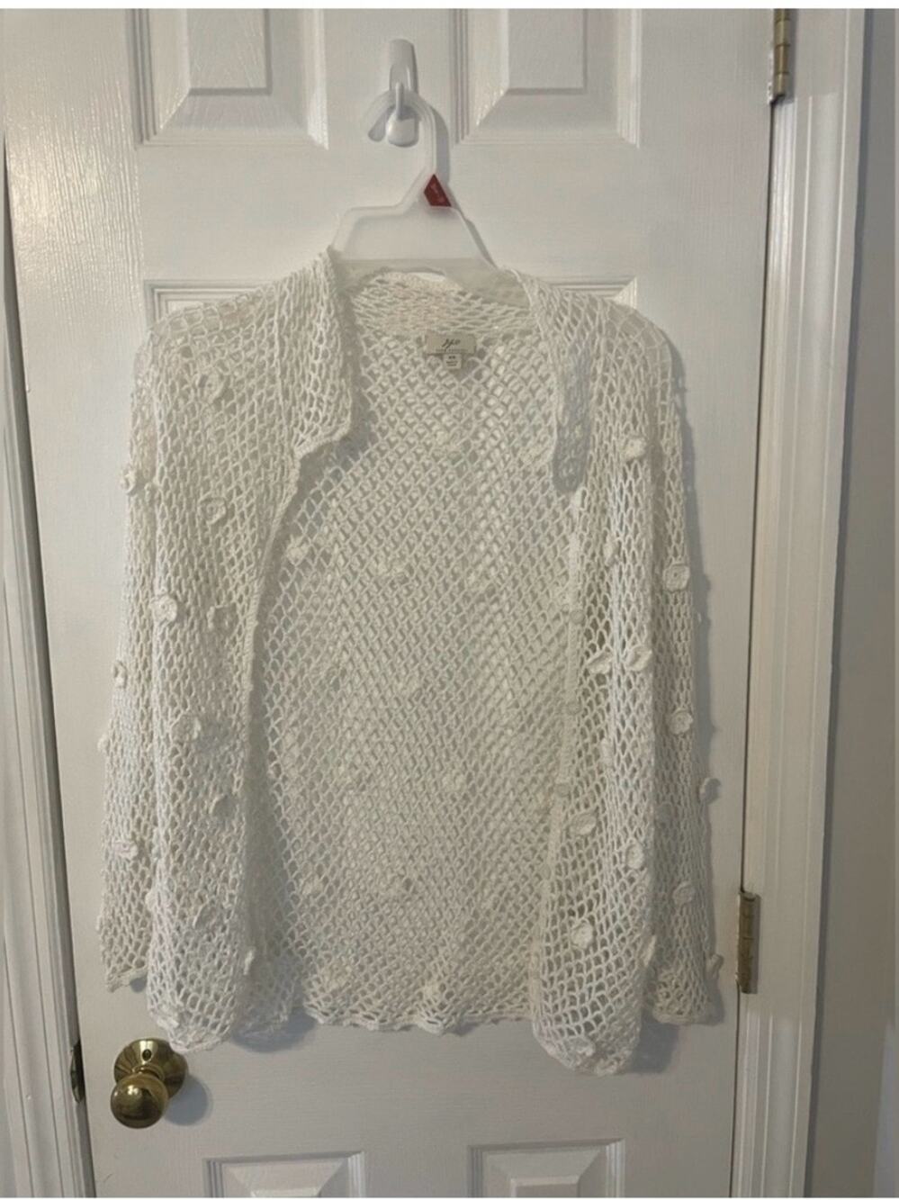 J Jill 100% Cotton Hand Crochet Rosette Cardigan Size Extra Small